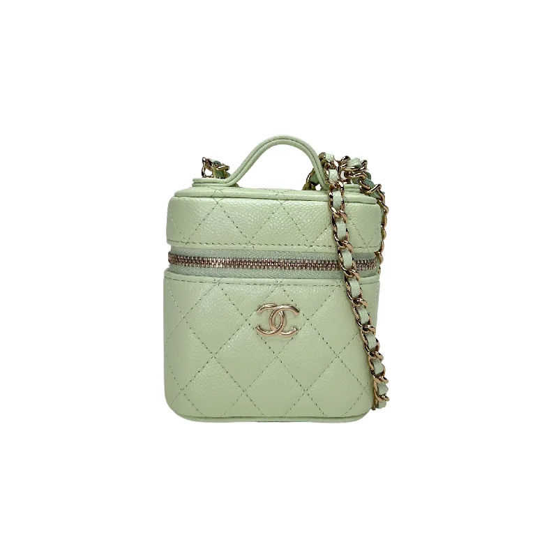 Chic Style, Always In Vogue Vanity Mini Green Crossbody Bag in Caviar Leather, Gold hardware