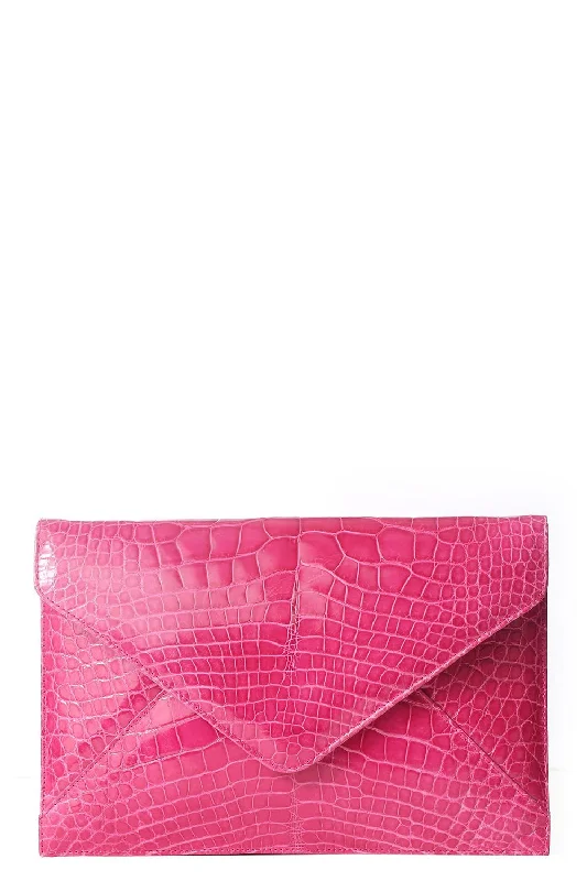 Glamorous Bags For Evening Events And Parties Bright Pink Alligator Envelope Clutch