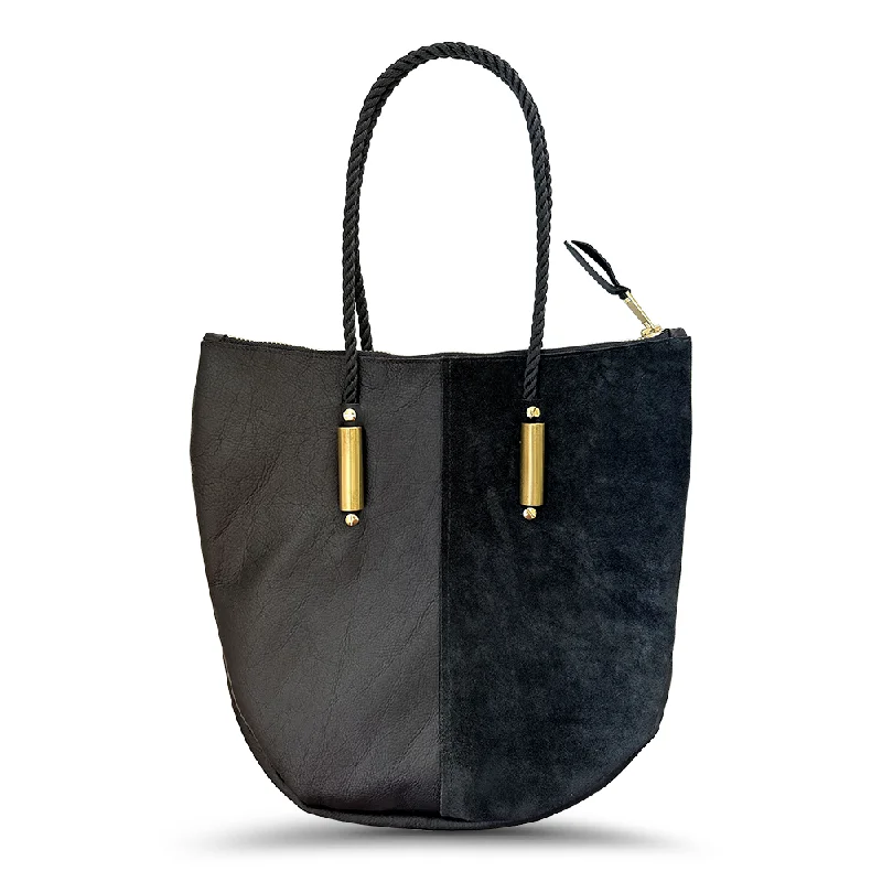 Wholesale Bags For Resellers Zip Tote in Black Leather