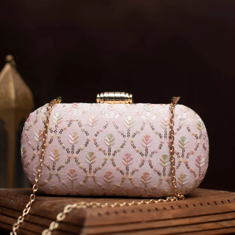 Functional Bags For Busy Moms And Dads Pink Thread And Sequins Embroidery Clutch