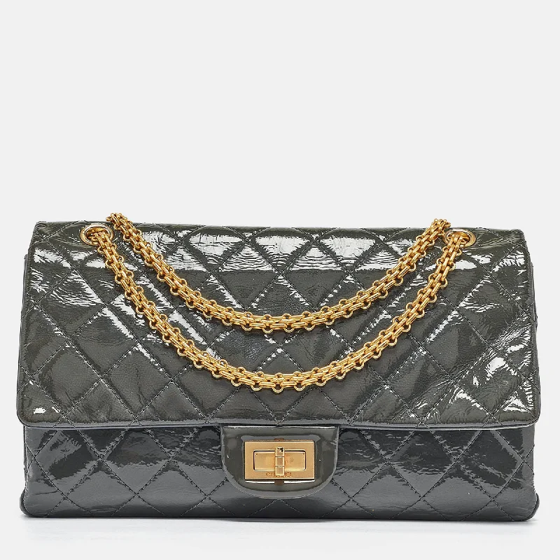 Limited Edition Bags For Collectors Chanel Grey Quilted Aged Patent Leather Classic 227 Reissue 2.55 Flap Bag