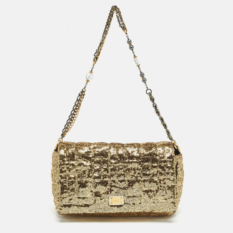 Affordable Bags For Budget Shoppers Dolce & Gabbana Gold Quilted Sequins Miss Charles Shoulder Bag