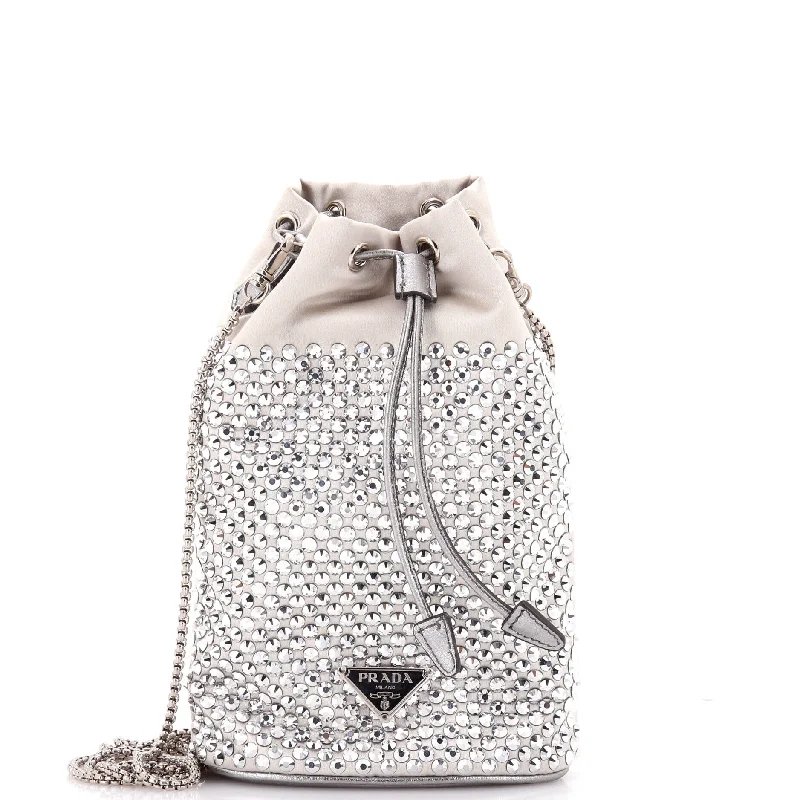 Designer Bags For Luxury Collectors With Offers Drawstring Bucket Bag Satin and Crystals Designer Bags For Luxury Collectors With Offers Drawstring Bucket Bag Satin and Crystals