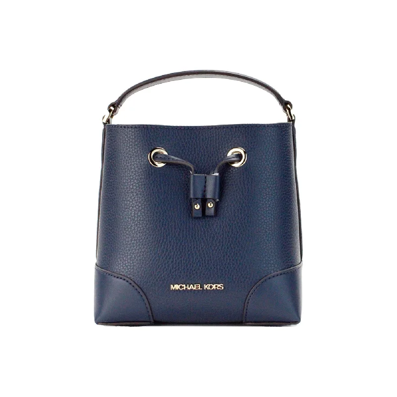 High-Quality Bags On Flash Sale Michael Kors Mercer Small Navy Pebbled Leather Bucket Crossbody Bag Women's Purse