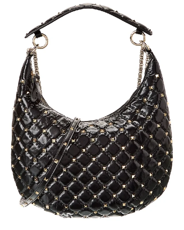 Flash Sale On Premium Bags Valentino Rockstud Spike Leather Hobo Bag